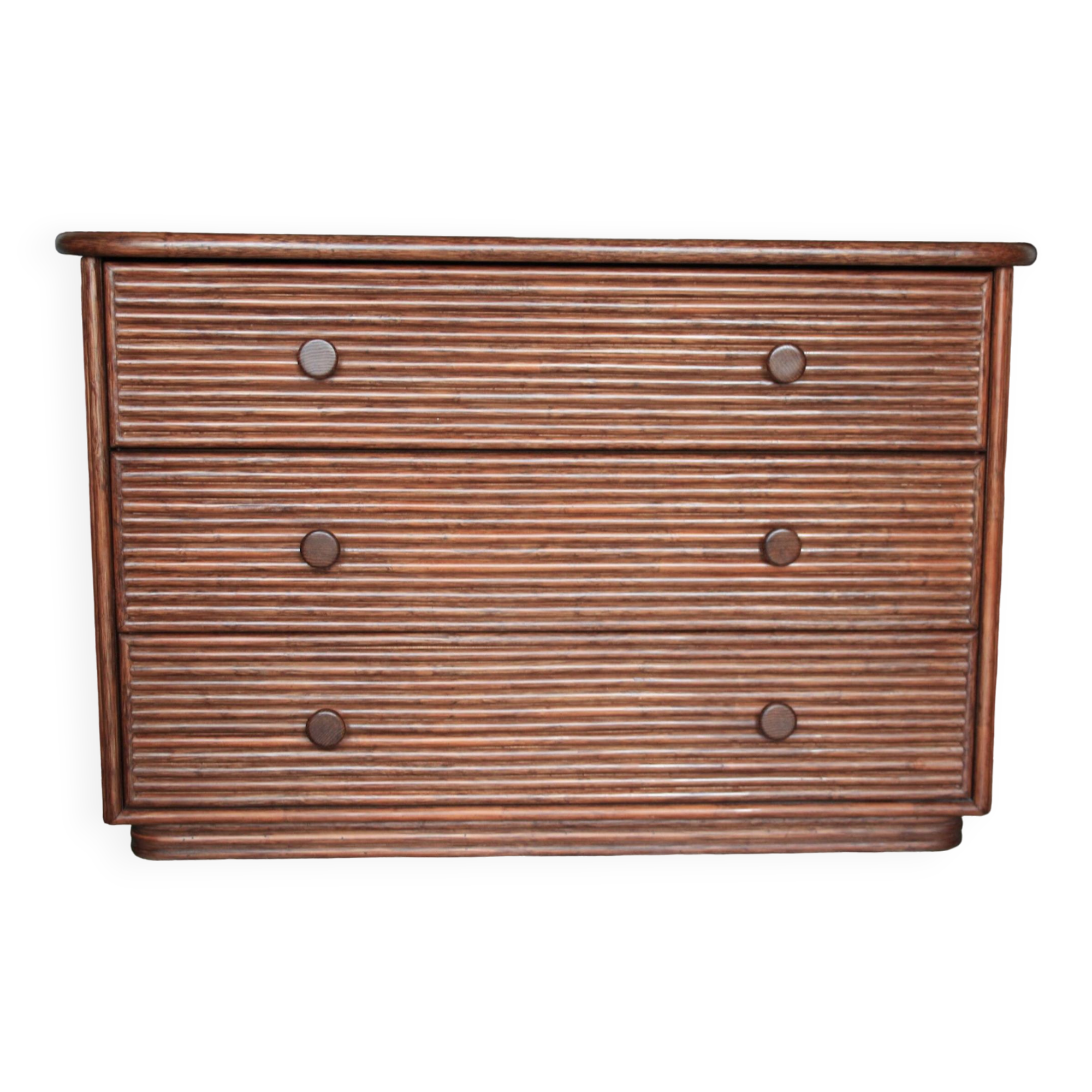 Commode en bois et rotin