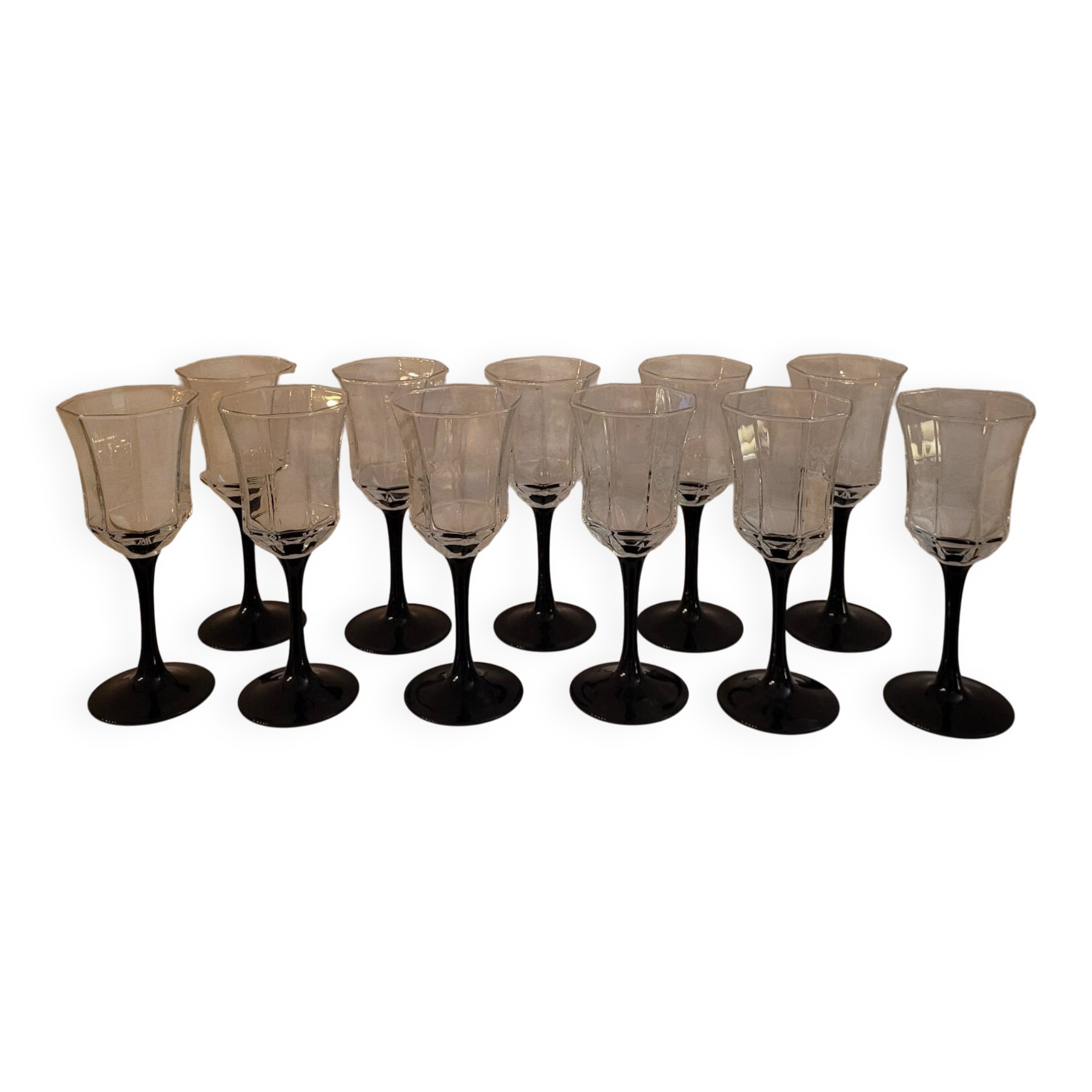 11 Octime Luminarc glasses - Black stem - 1980s
