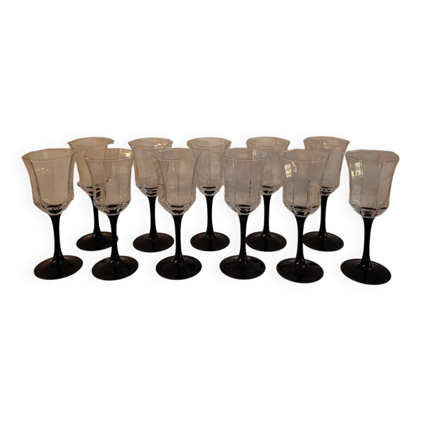 11 verres Octime Luminarc - Pied noir - Années 80