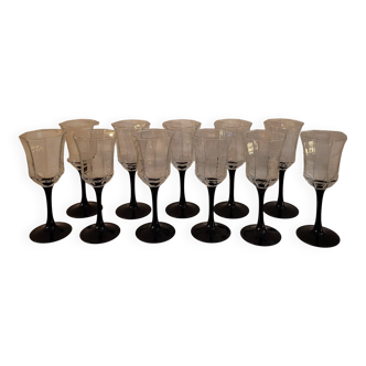 11 Octime Luminarc glasses - Black stem - 1980s