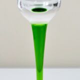 Liqueur set, blown glass, signed Portieux, 1 carafe & 6 stemmed glasses