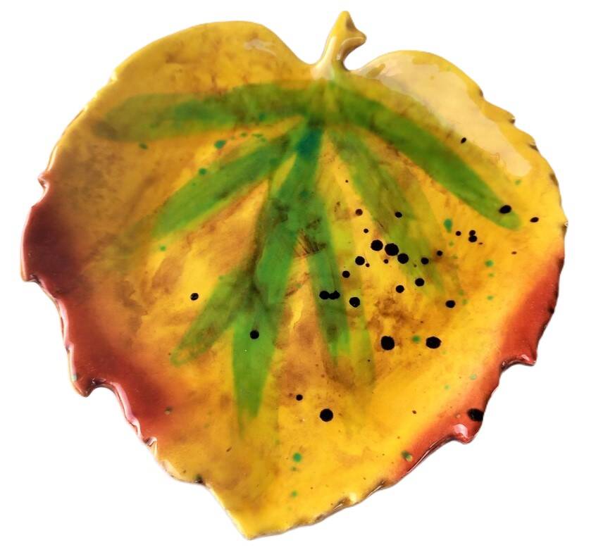 Leaf-shaped dish in glazed ceramic, 1960s-70s