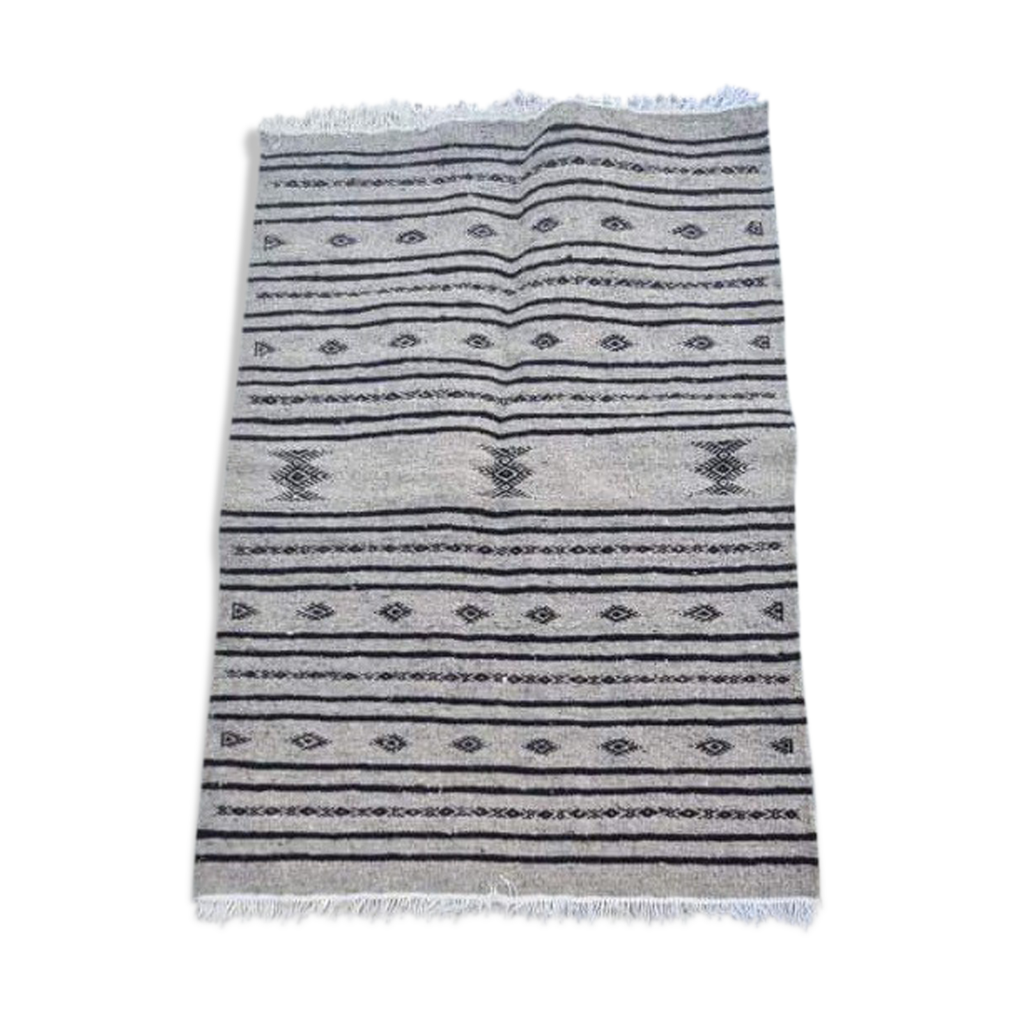 Hand-made grey and black carpet in pure wool  - 110x73cm