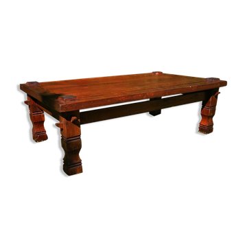 Table basse en chêne massif brutaliste des années 1950