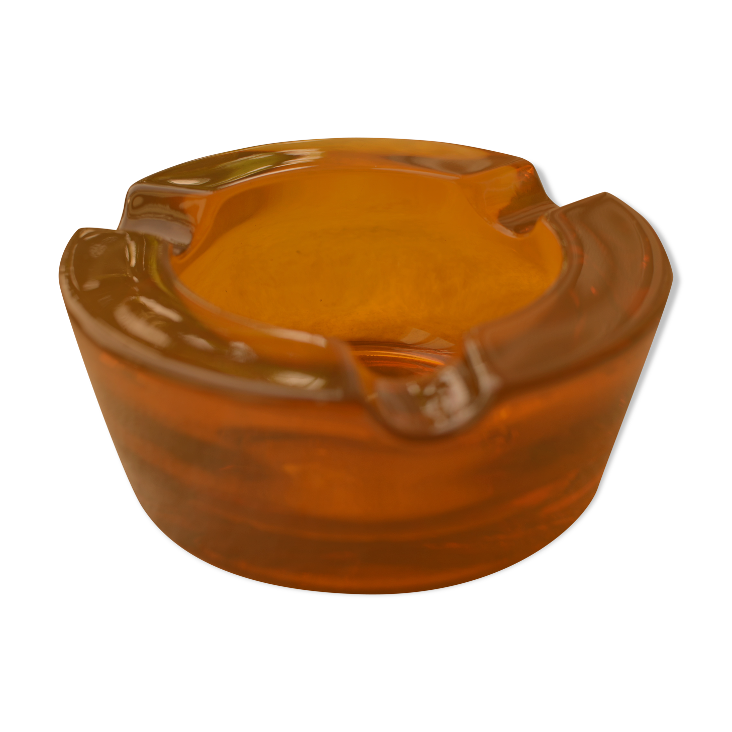 Cendrier bloc en verre orange ambré vintage 60