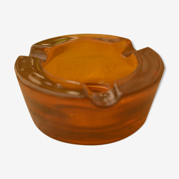 Vintage amber orange glass block ashtray 1960