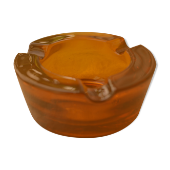 Cendrier bloc en verre orange ambré vintage 60