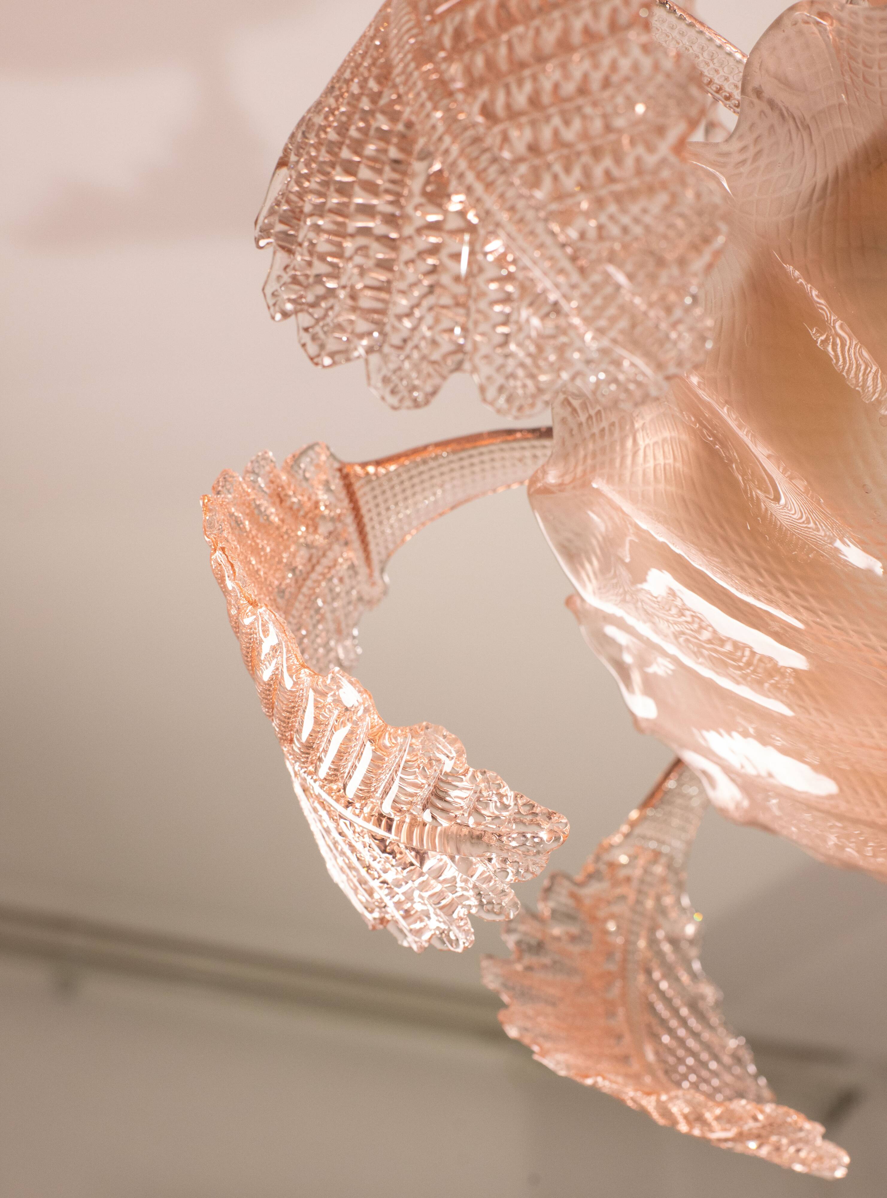 Pink Art Decò Barovier e Toso "Fountain" Pendant Light, Murano Glass, 1940s