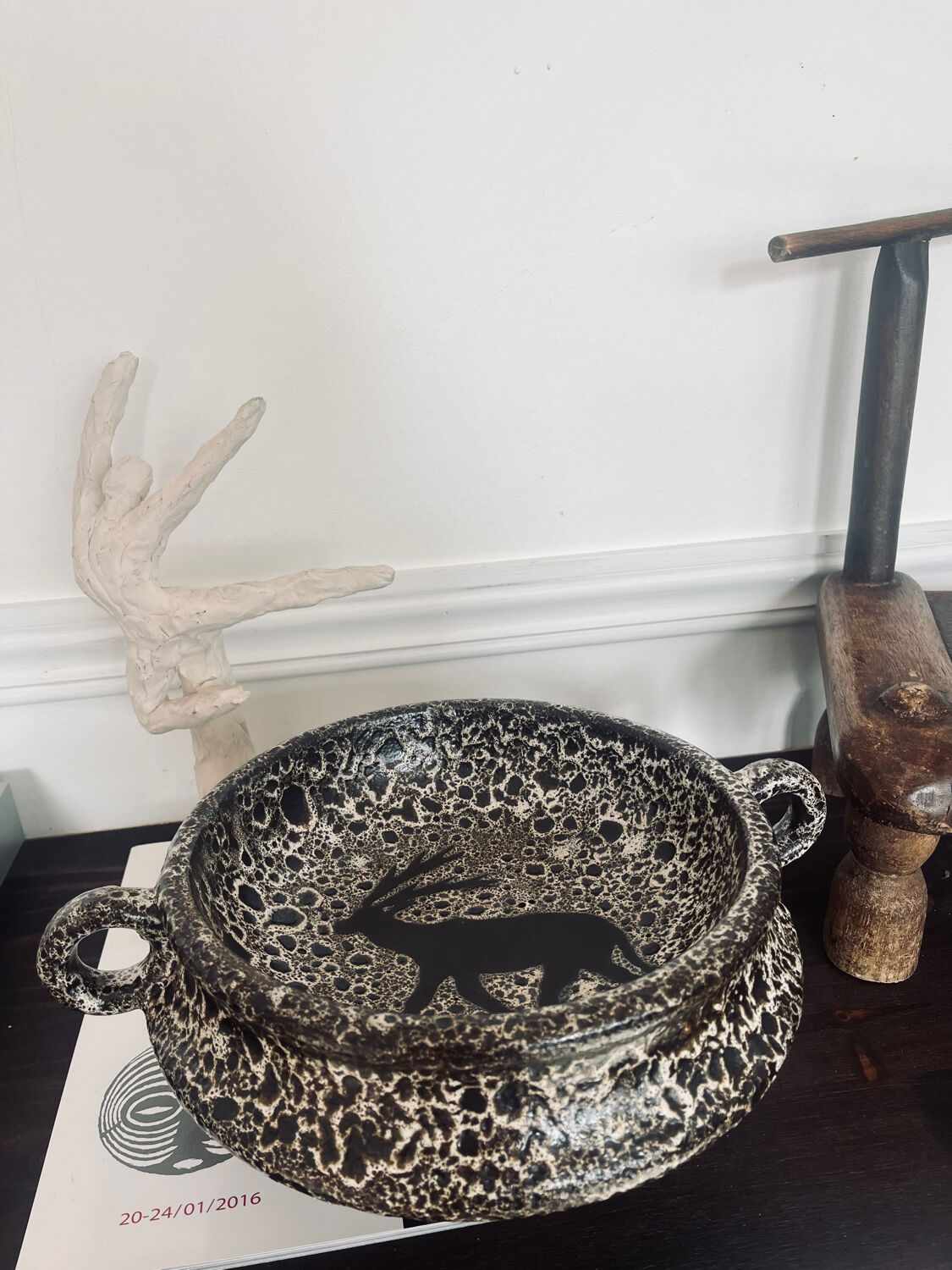 Footed bowl fat lava rock decor 1970