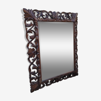 Henri II high gothic style ice mirror in oak 19th century