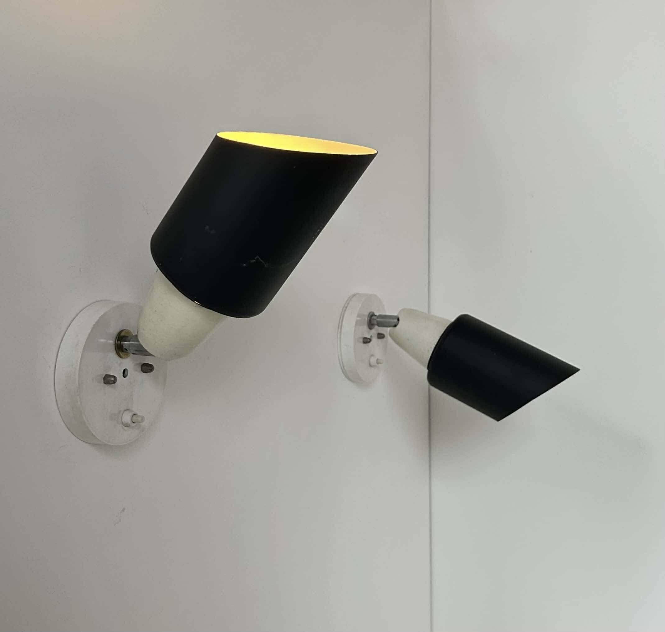 Pair of vintage adjustable wall lights, black and white, Raak Netherlands 1970