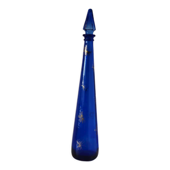 Bouteille vintage style Empoli en verre bleu