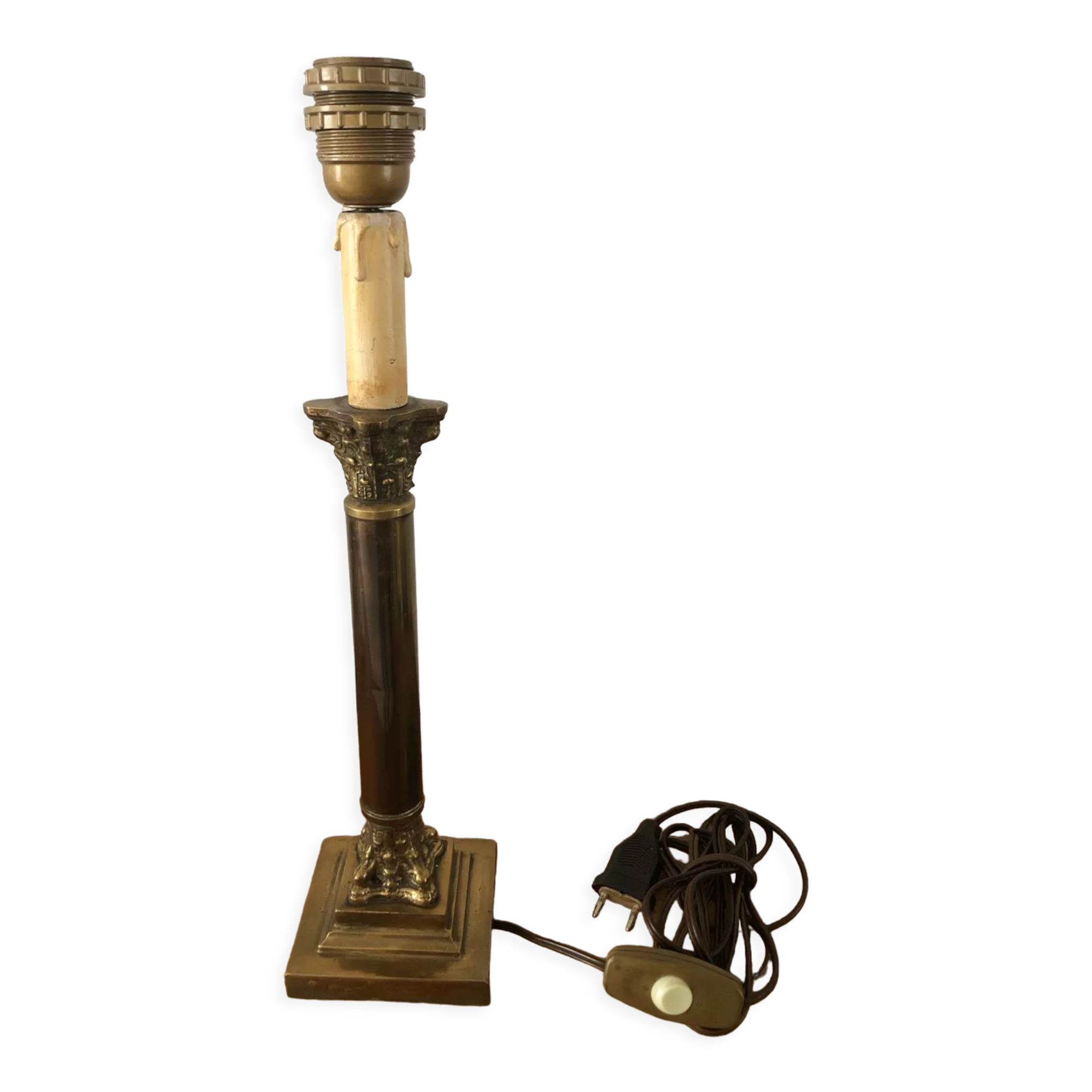 Ancient lamp foot candlestick corinthian column in bronze