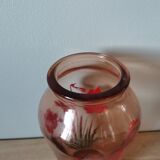 Daffodil screen-printed pink molded glass vase