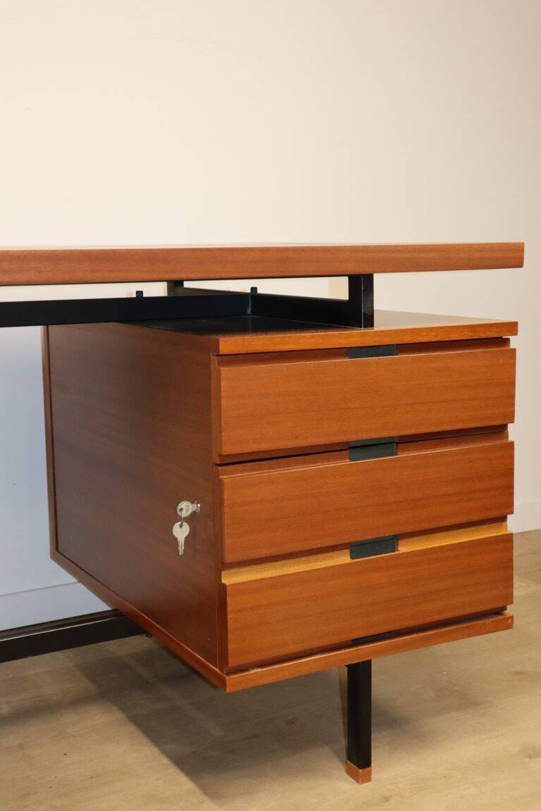 Vintage mahogany desk by Pierre Guariche edition Minvielle, 1960