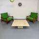 Lot of 2 vintage armchairs in solid oak with boucle fabric, Scandinavian design from the 70s.