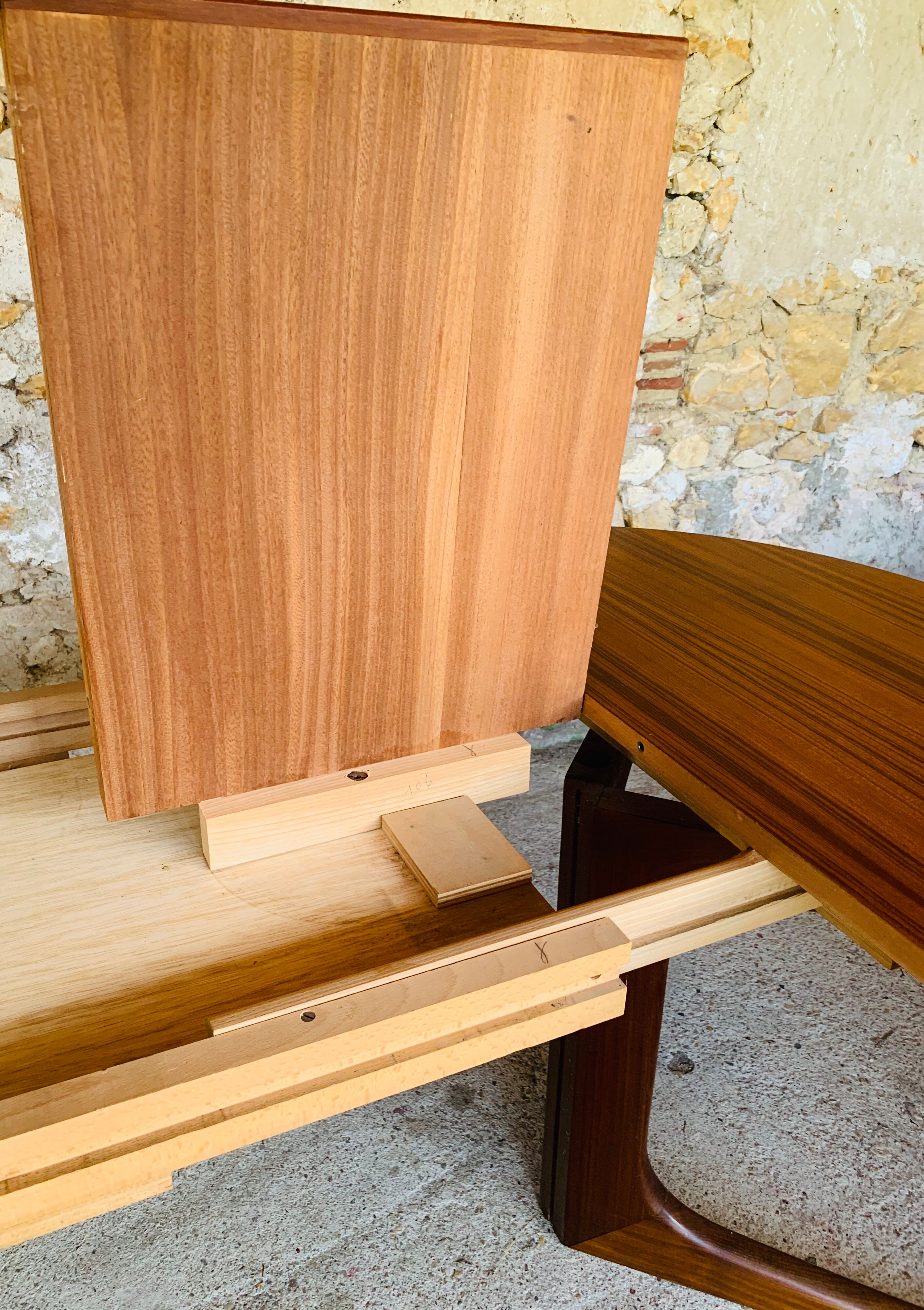 Extendable Scandinavian style dining table with double elongations by Maison Ducau, Circa 1970