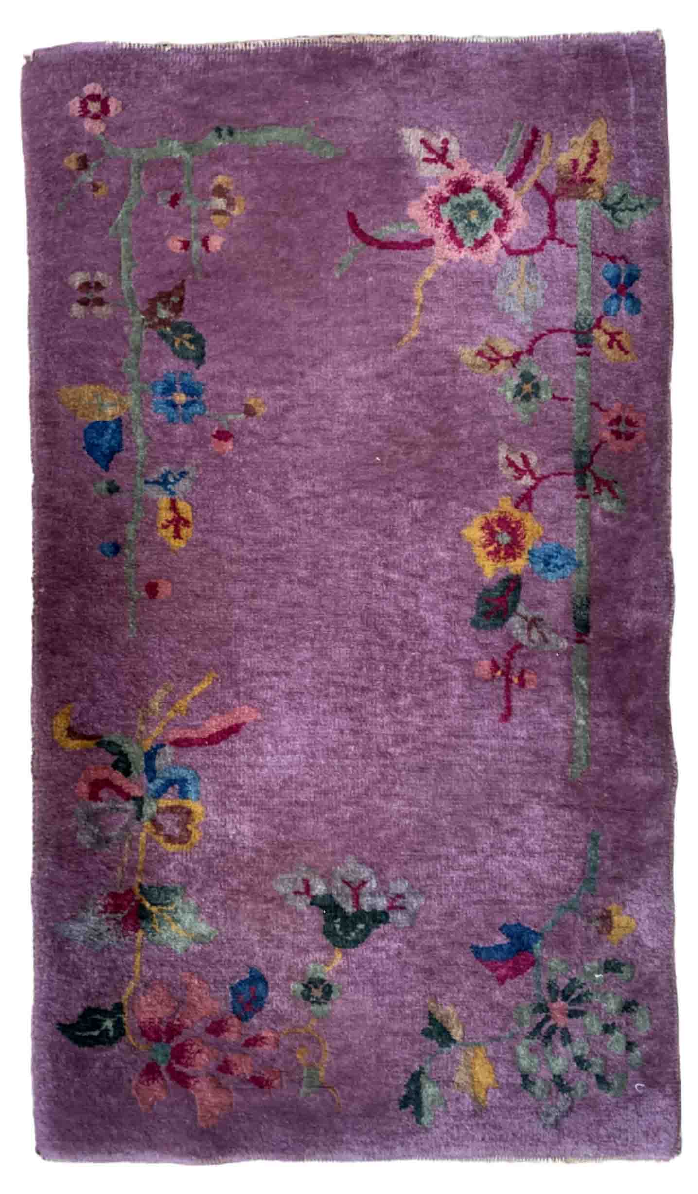 Chinese Art Deco handmade antique carpet 67cm x 124cm) 1920s