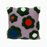 Handmade wool cushion cover green flower 45 x 45 cm