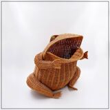 Vintage wicker frog and scoubidou, Olivier Cajan, 1970s
