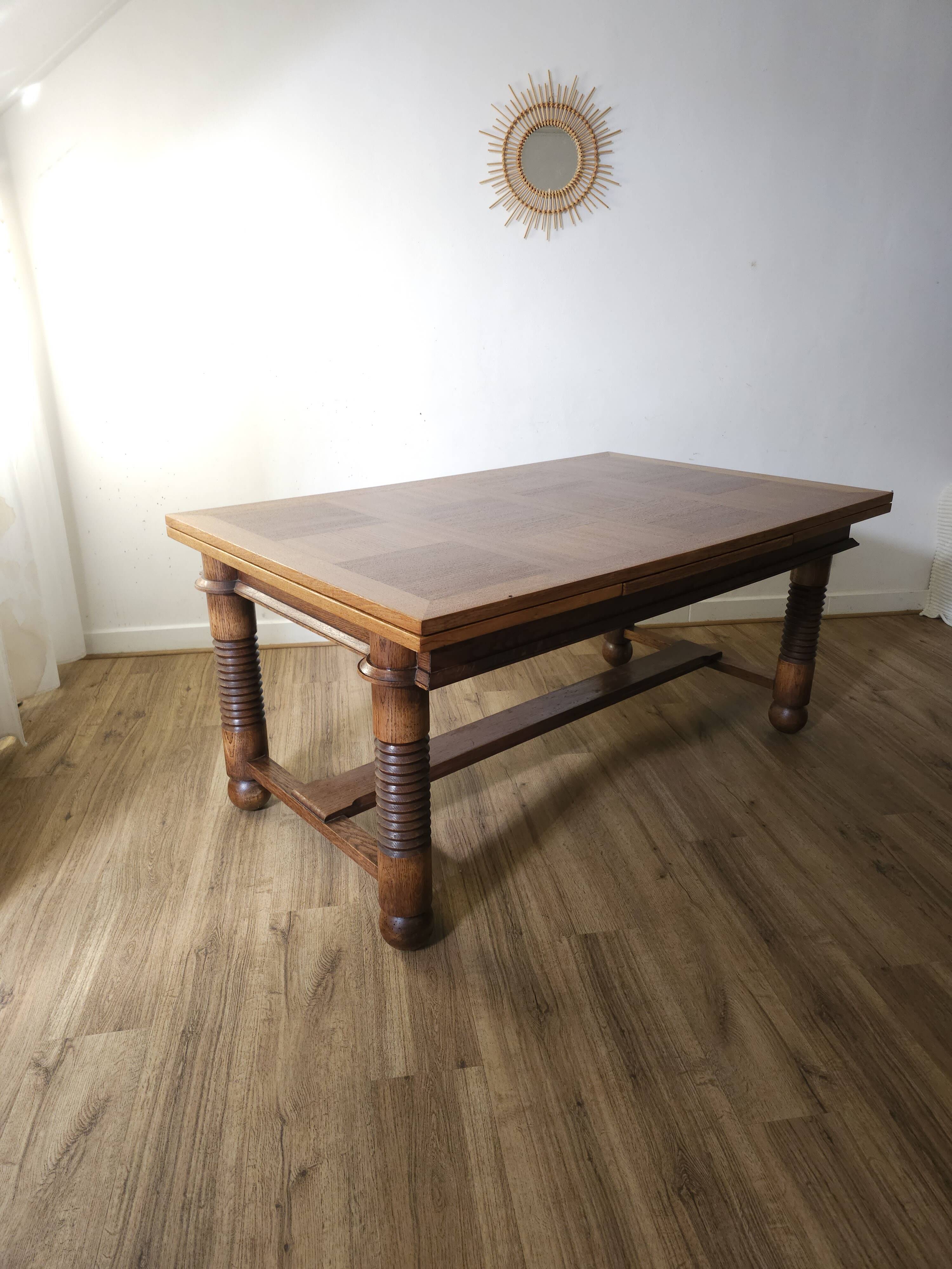 Oak dining table, DLG Charles Charles Dudouyt, 1950s