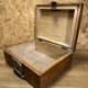Old wood and brass box, decoration loft workshop, furniture of trades