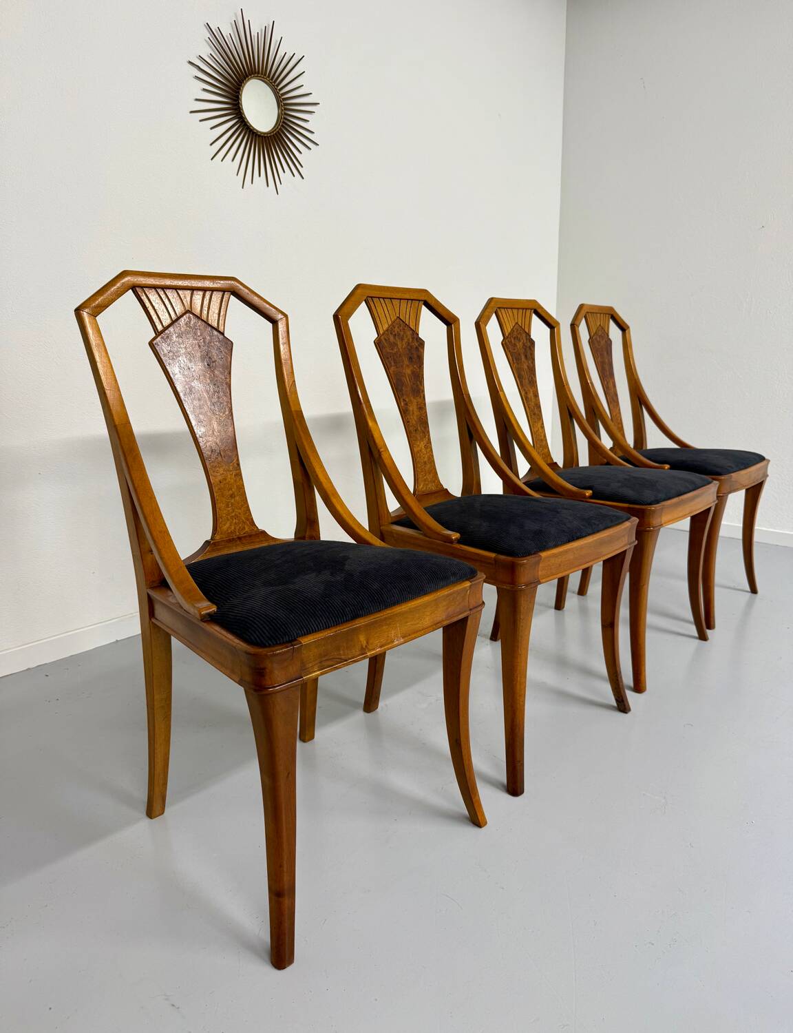 Set of 4 walnut/burl wood chairs, Art Nouveau, early 20th century