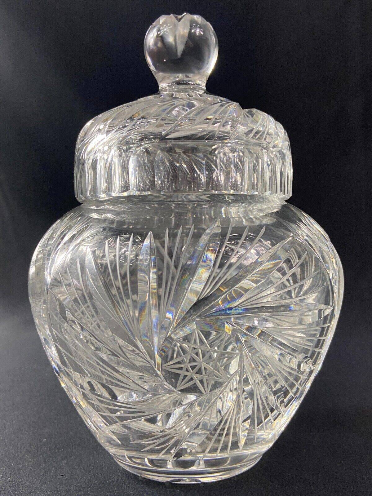 Covered pot and bohemian cut crystal jar