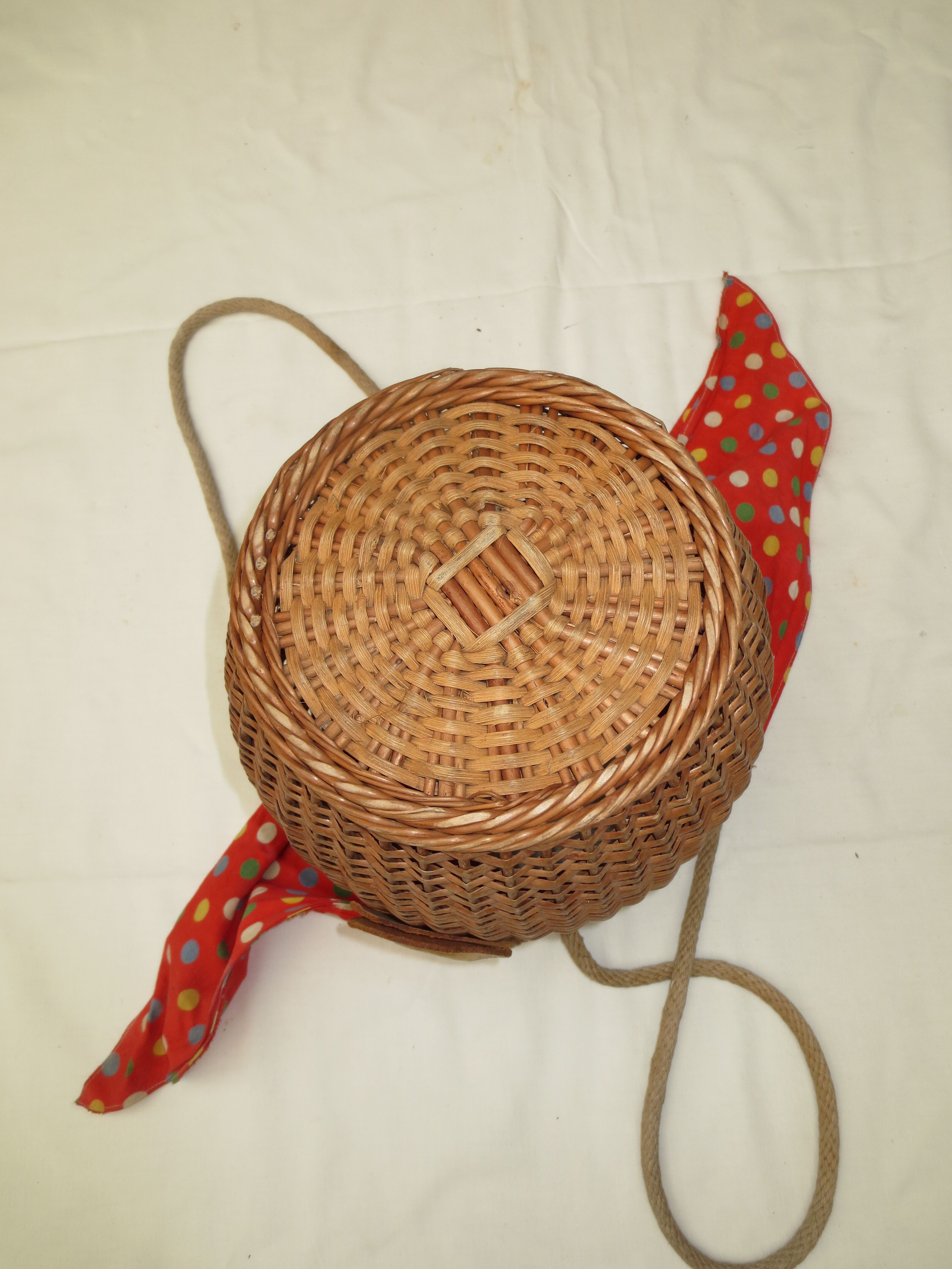 Vintage rattan basket for knitting and work