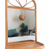 Mid Century French Riviera Rattan and Wicker Mirror With Shelf, Spain, 1960s–70s
