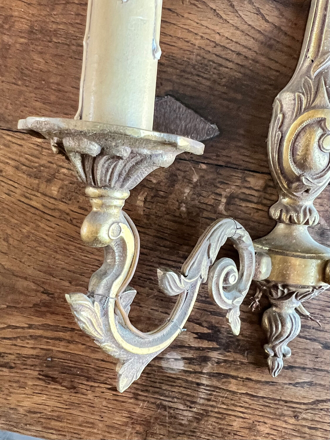 Pair of antique bronze double fire sconces - art nouveau