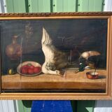 Large Oil on Canvas Still Life with Duck French School 19th Century