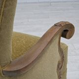 1960s, Danish highback armchair, furniture cotton/wool fabric, oak wood.