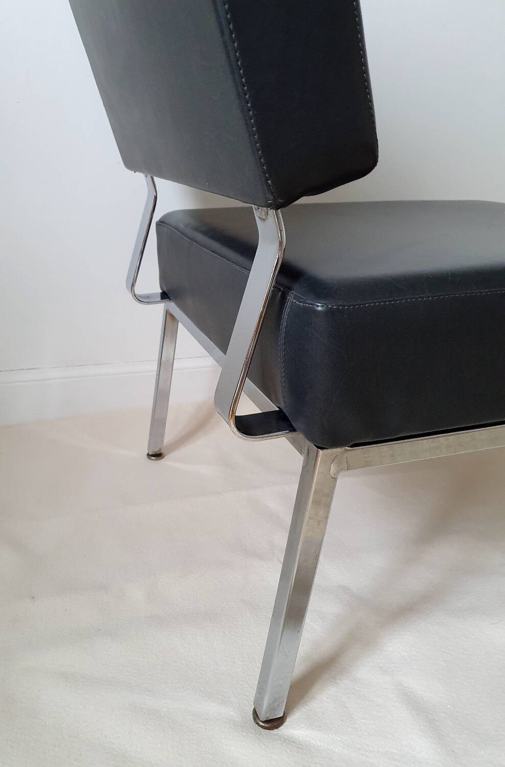 Chrome metal and imitation leather armchair from the 50s