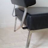 Chrome metal and imitation leather armchair from the 50s