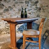 Vintage 1930s French bistro table – beech base, walnut top and nickel-plated stand