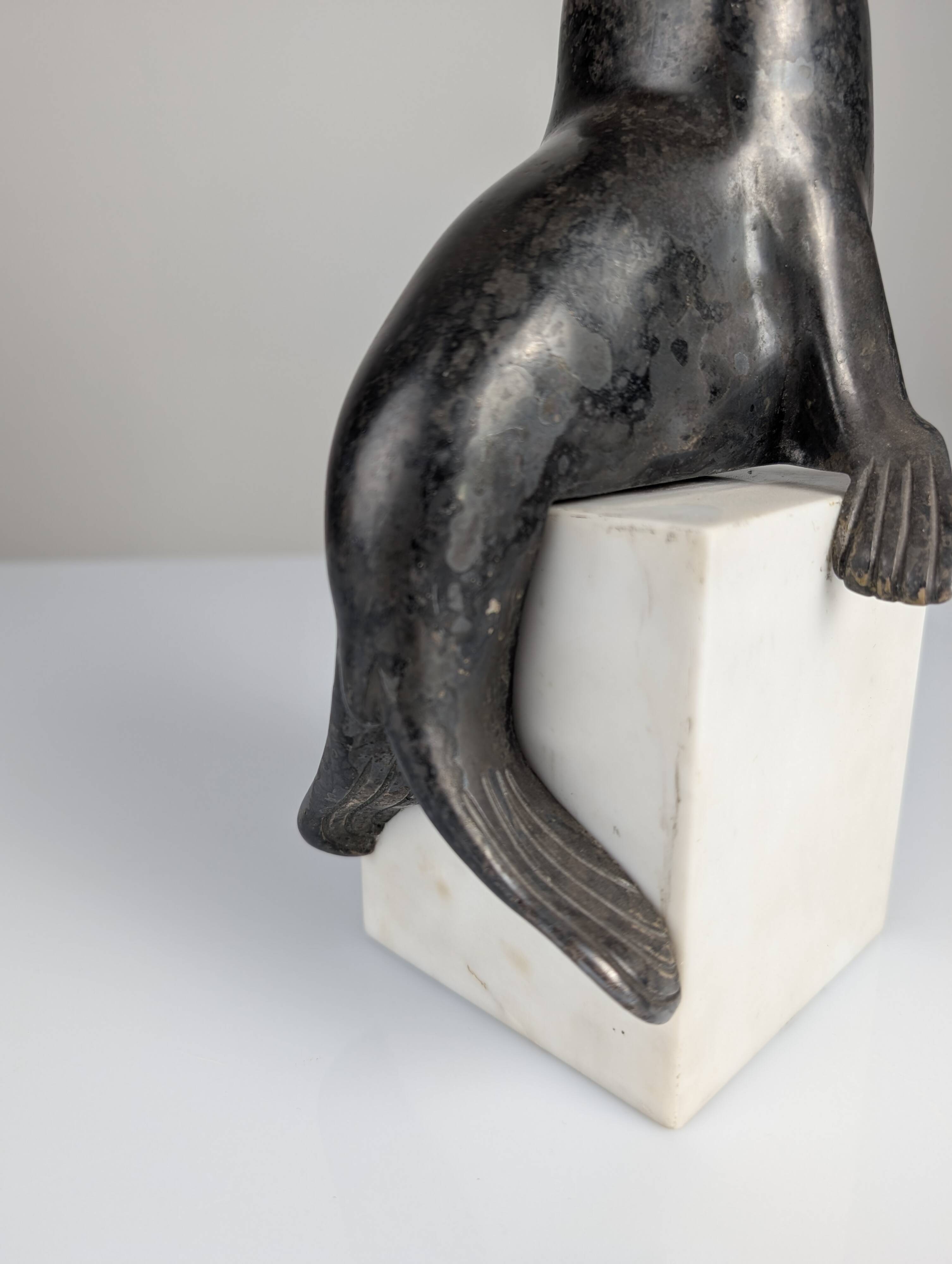 Art Deco Chryselephantine Sculpture Sea Lion att. Marcel-André Bouraine, 1900s