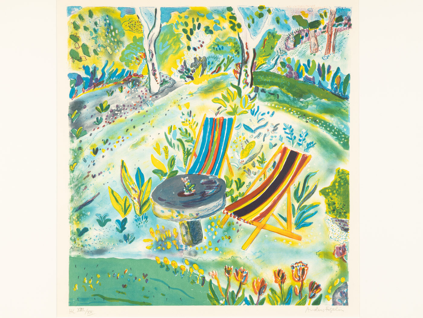 Summer in the Garden, color Lithograph
