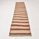 2x10 Striped Pattern Red Green Kilim Runner Rug, 79x323Cm