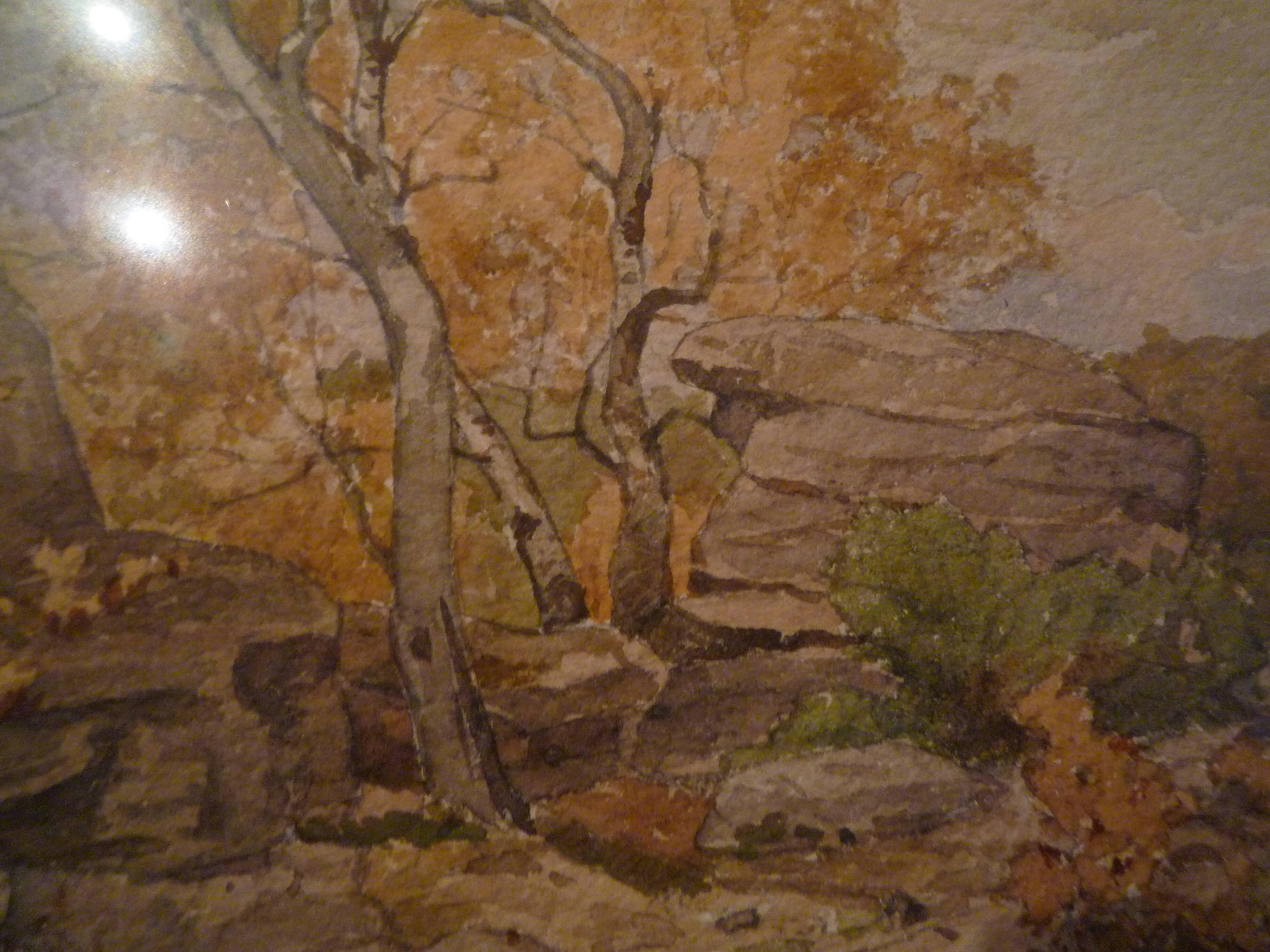 Framed watercolor, autumn landscape in Fontainebleau, 1936