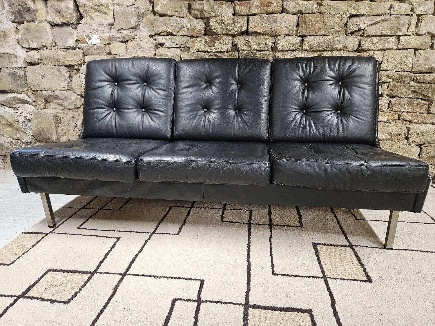 Vintage leather bench sofa 1970"