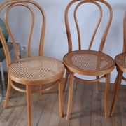 Set of 4 bistro chairs in turned wood and cannage rattan 50s