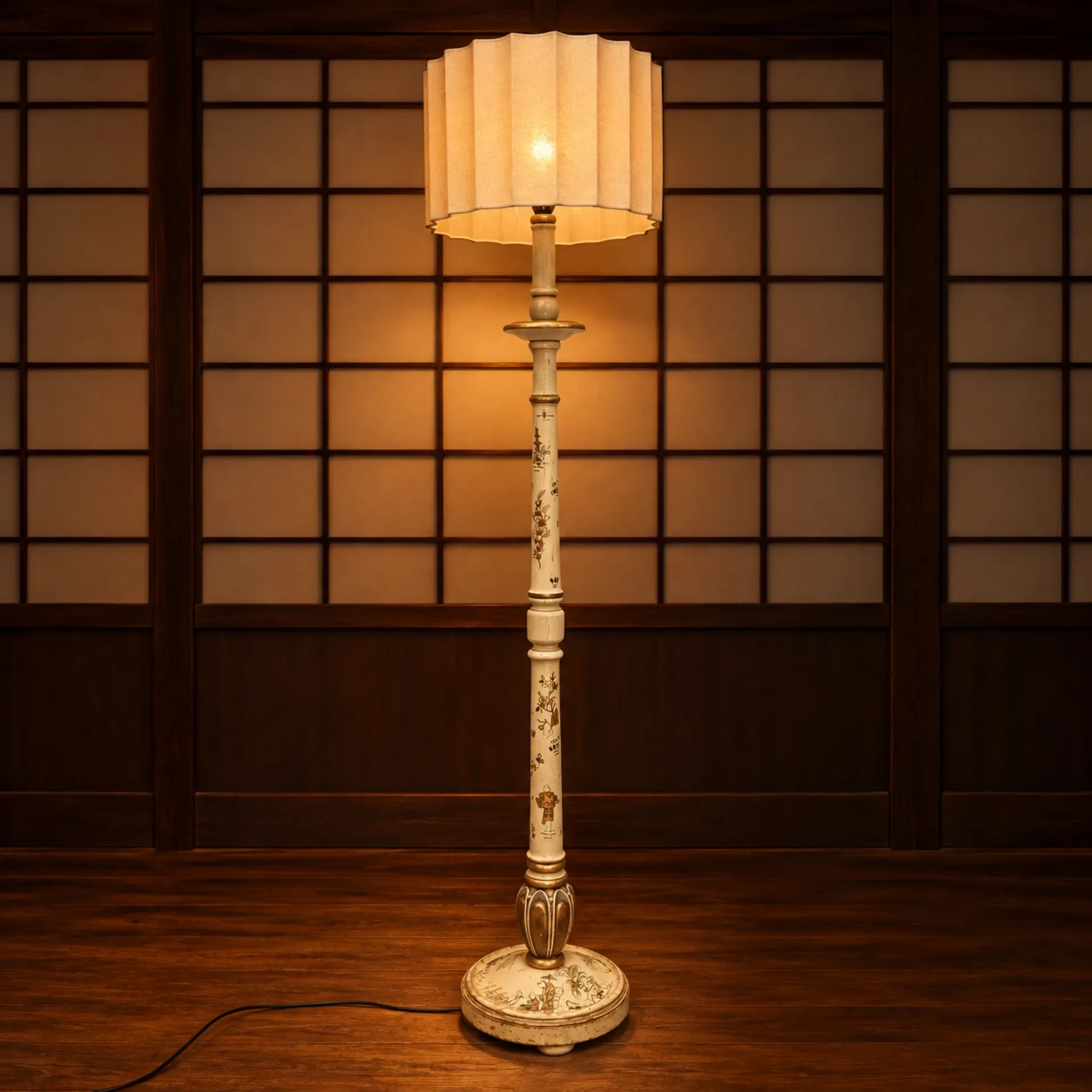 Antique Japanese handpainted floorlight white and gold (new shade)
