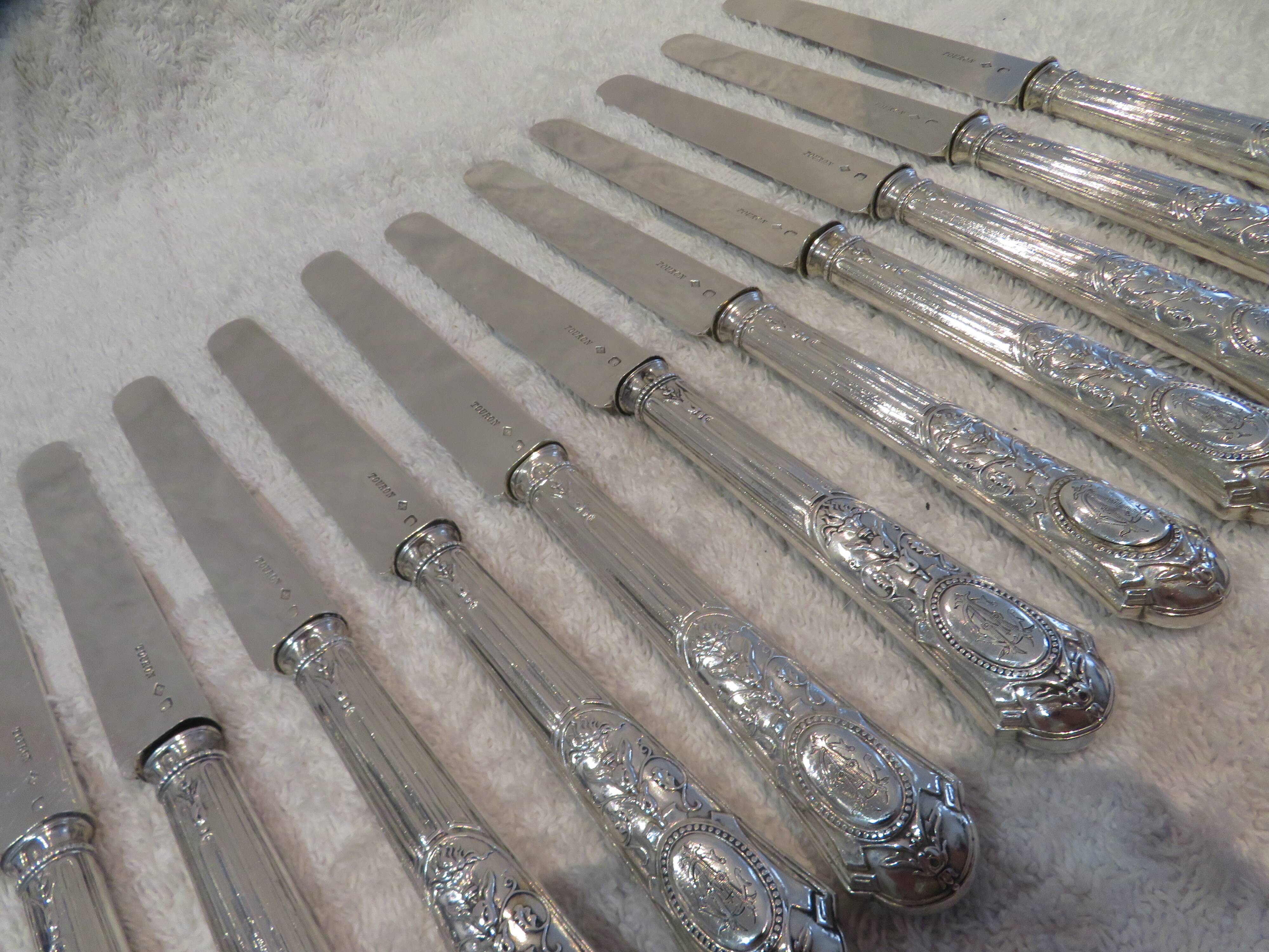 12 fruit knives 950 silver Minerva Louis XVI style wheat ear Turron