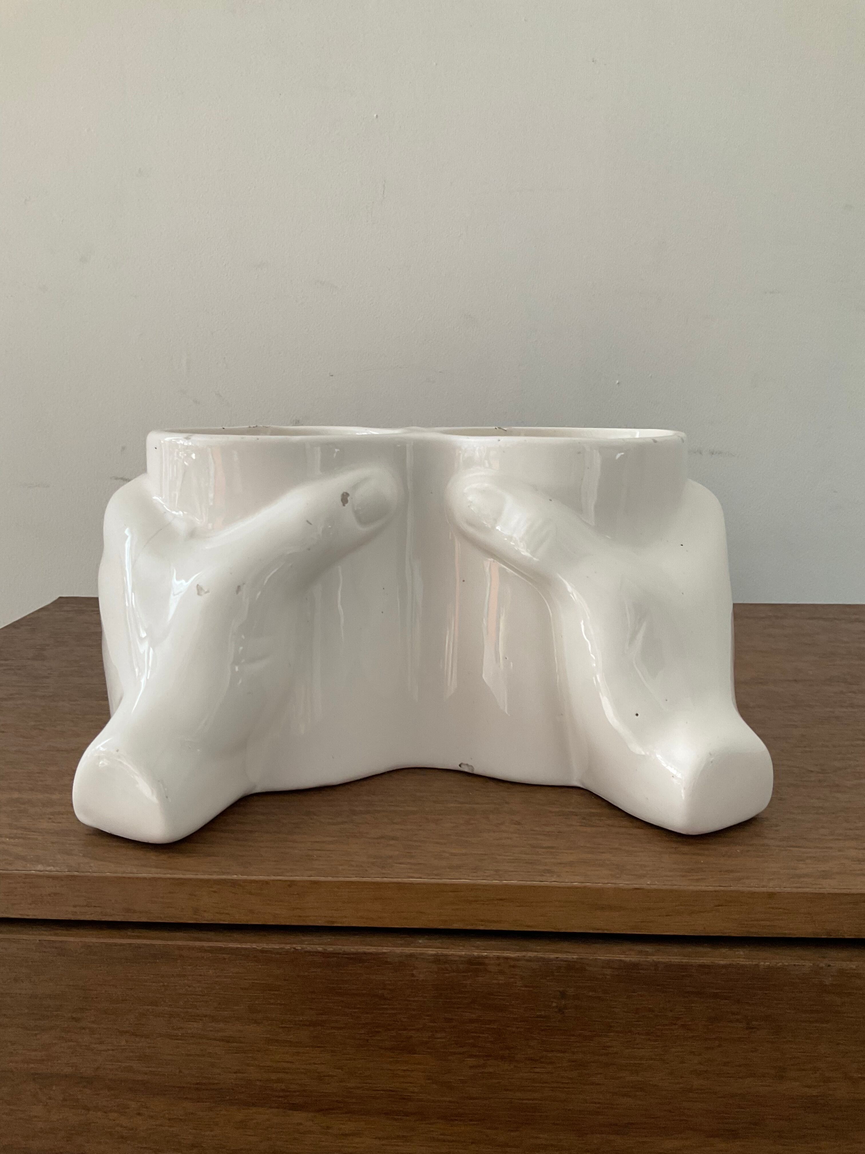 Vintage vase Enamelled ceramic hands 70s