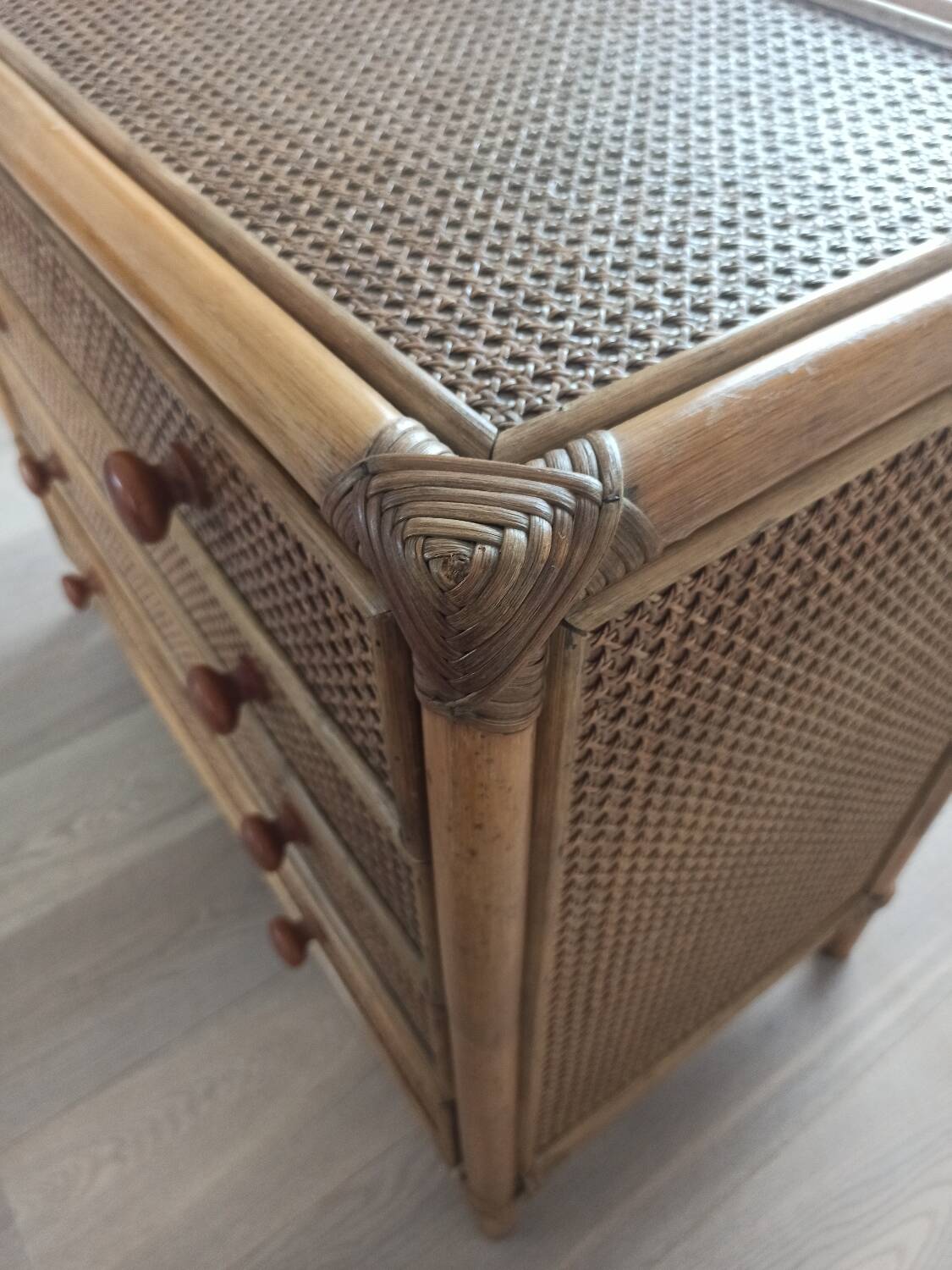 Bamboo and rattan chest of drawers, 70's