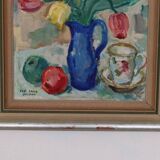 Original mid-century Swedish oil on panel – “Tea” by Karl Enoch Ohlsson – vintage & framed – 56 × 64 cm