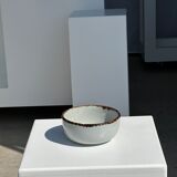Small white glazed ceramic bowl black edges