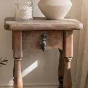Rustic oak bedside table with a greige finish - 1 drawer - 45cm