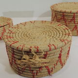 Set of three african raffia basket